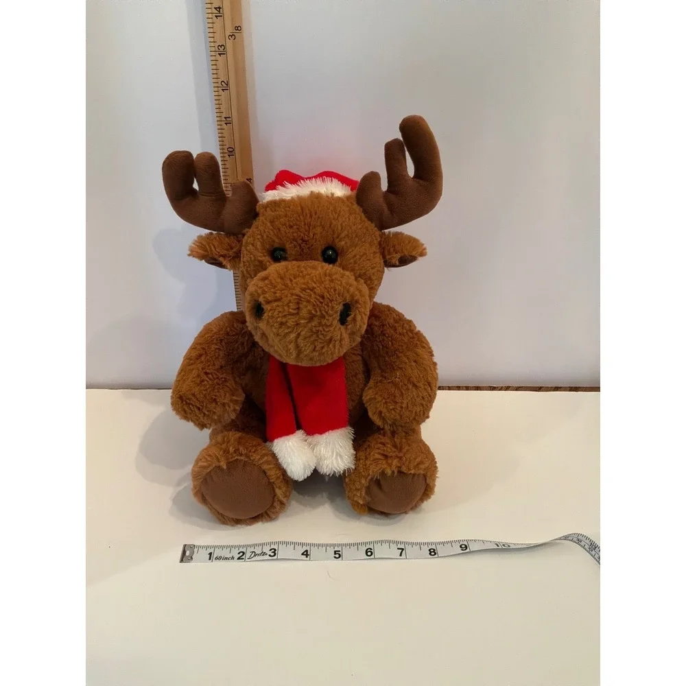 Plush Moose Stuffed Animal Christmas Holiday Santa Hat‎ Scarf Soft Brown